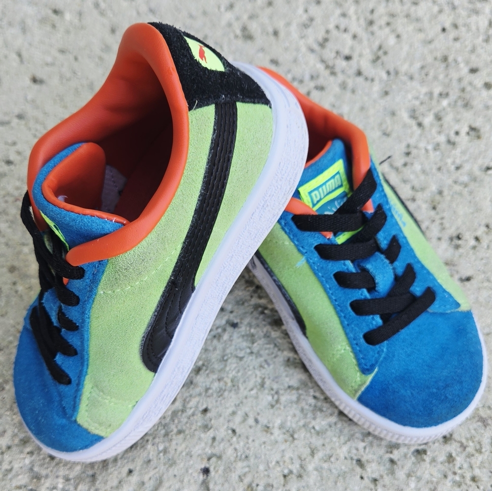 Puma Kids' Blue & Green Suede Low-Top Sneakers